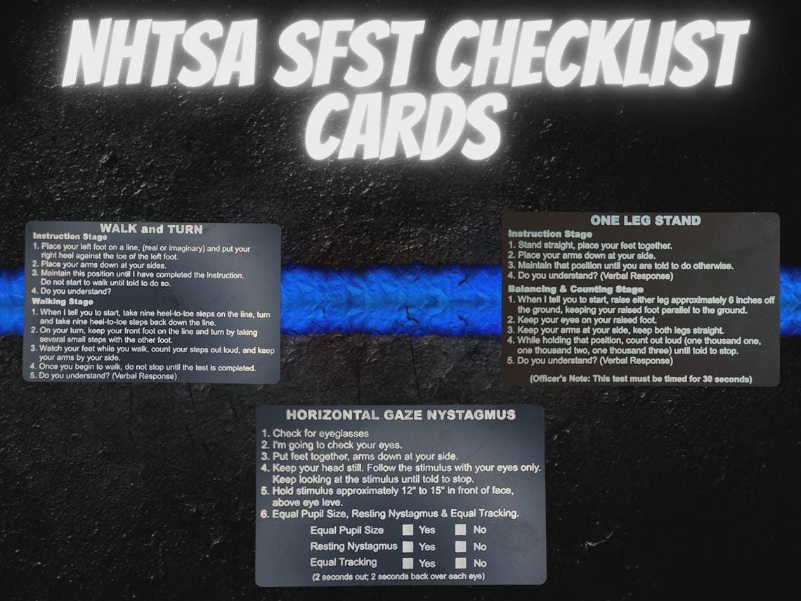 Metal NHTSA SFST Checklist Cards – Law Enforcement Guide