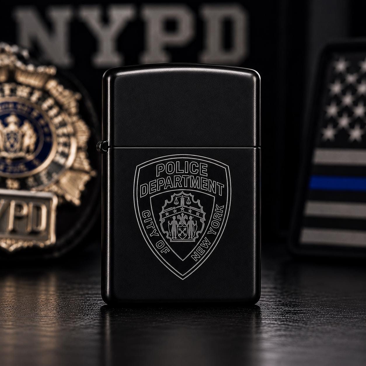 NYPD Police Department Engraved Black Zippo Lighter | City of New York Police Gift | Thin Blue Line Law Enforcement Gift