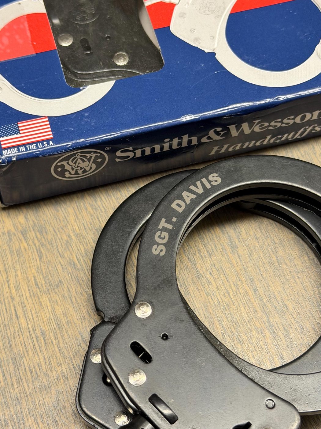 Personalized Handcuffs – Smith and Wesson Model 100 – Engraved Melonite Finish Handcuffs Law Enforcement Gift